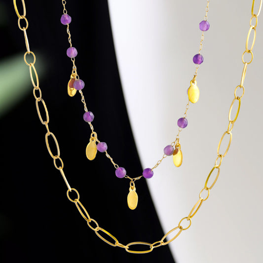 Multi-layered Stainless Steel and Natural Stone Necklace