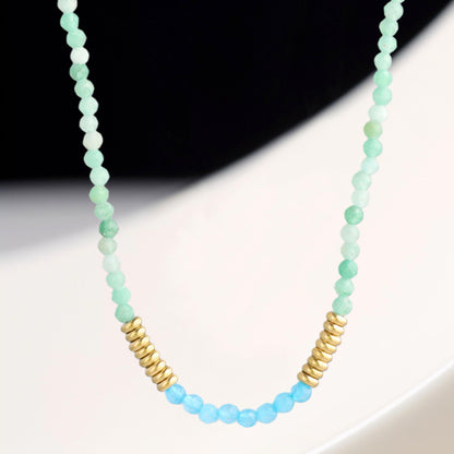 Stainless Steel Necklace with Natural Stone Beads in Vintage Green