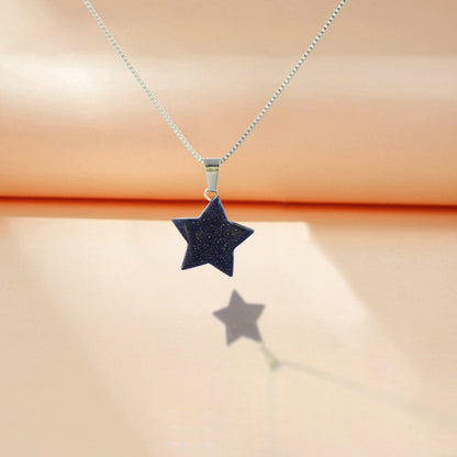 Natural Stone Box Chain With Black Star Pendant Necklace