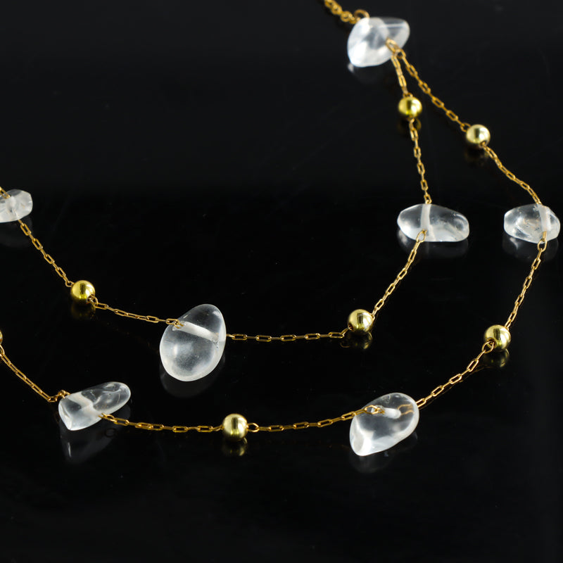 Double Layer Cross Necklace with Transparent Natural Stone Beads
