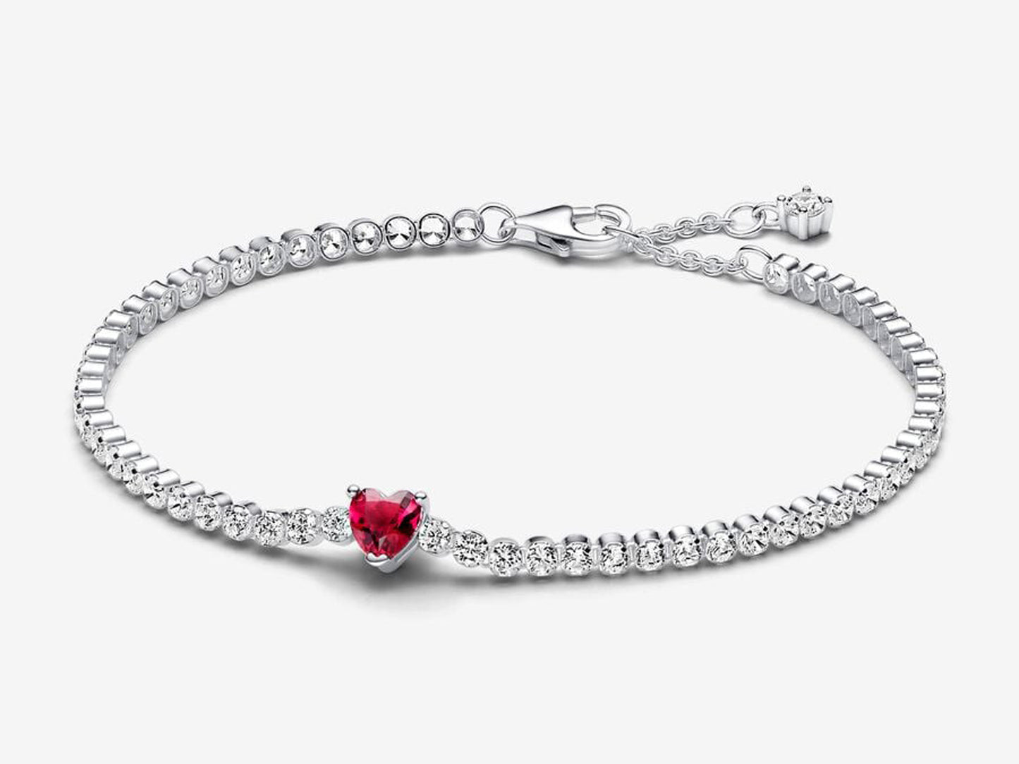 Red Sparkling Heart Tennis Bracelet