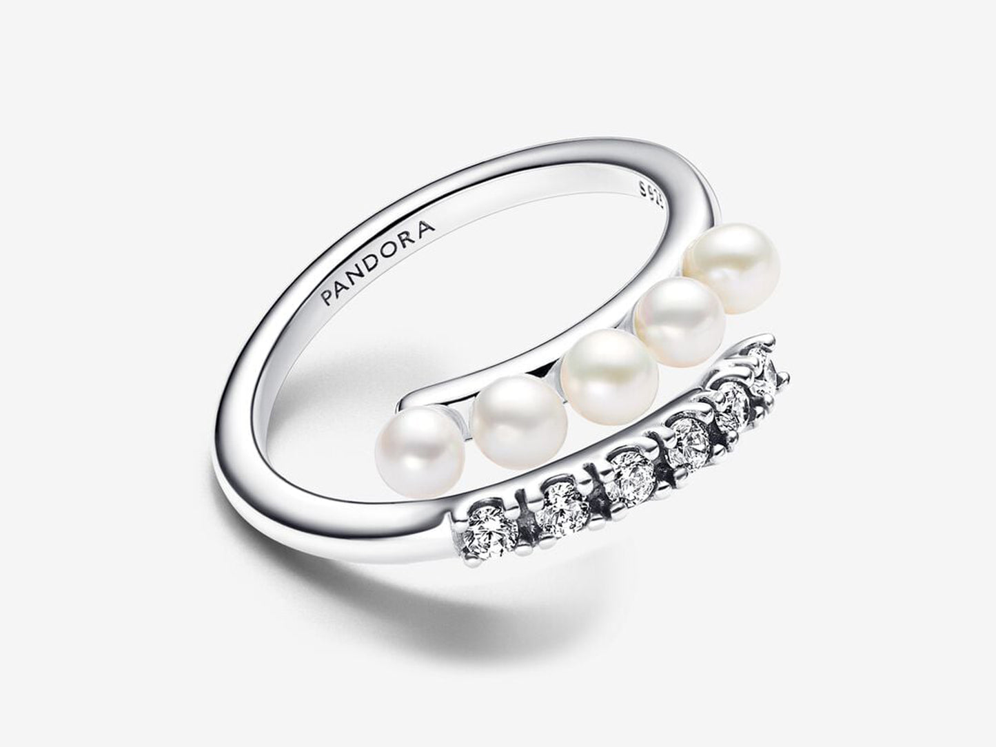 Treated Freshwater Cultured Pearls & Pavé Open Ring