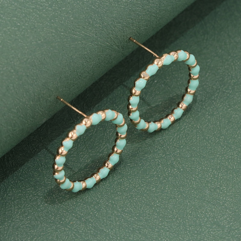 Vintage Style Copper Earrings with Beaded Hoops