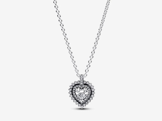 Sparkling Heart Halo Pendant Necklace