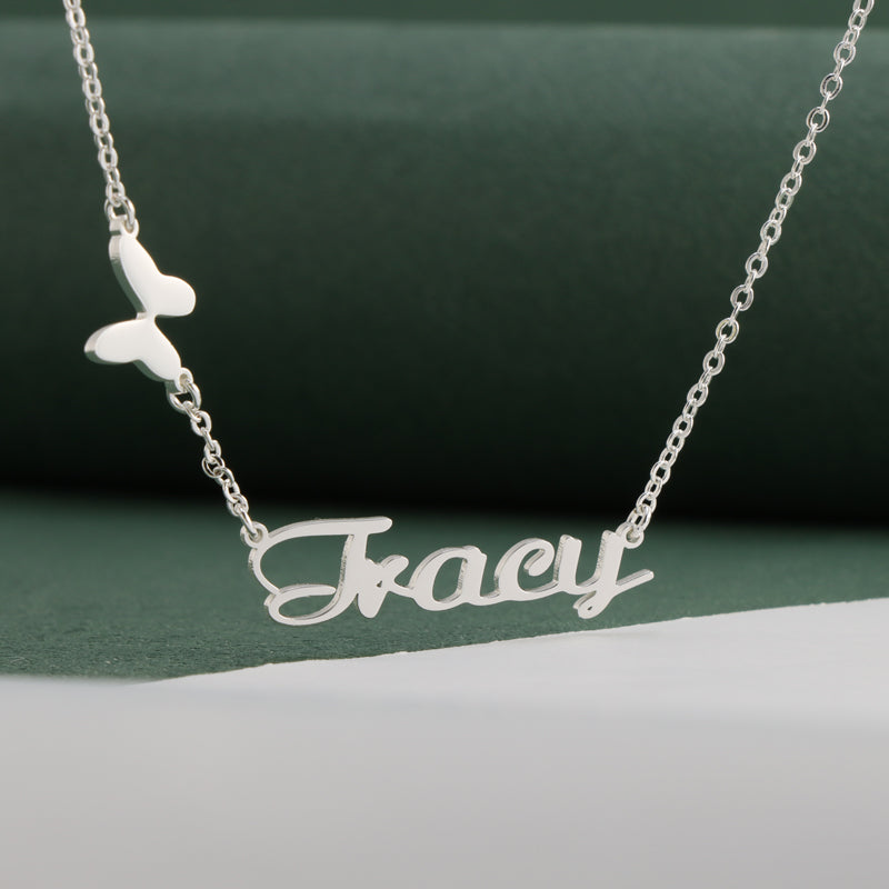 Silver Stainless Steel O-Chain Necklace with Butterfly Pendant