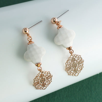 Unique Design White Four-leaf Clover Earrings