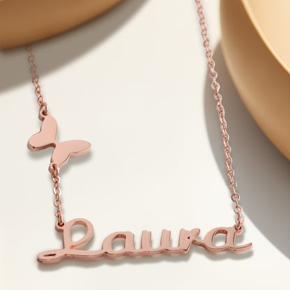 Personalized Rose Gold O-Chain Necklace with Butterfly and Letter Pendant
