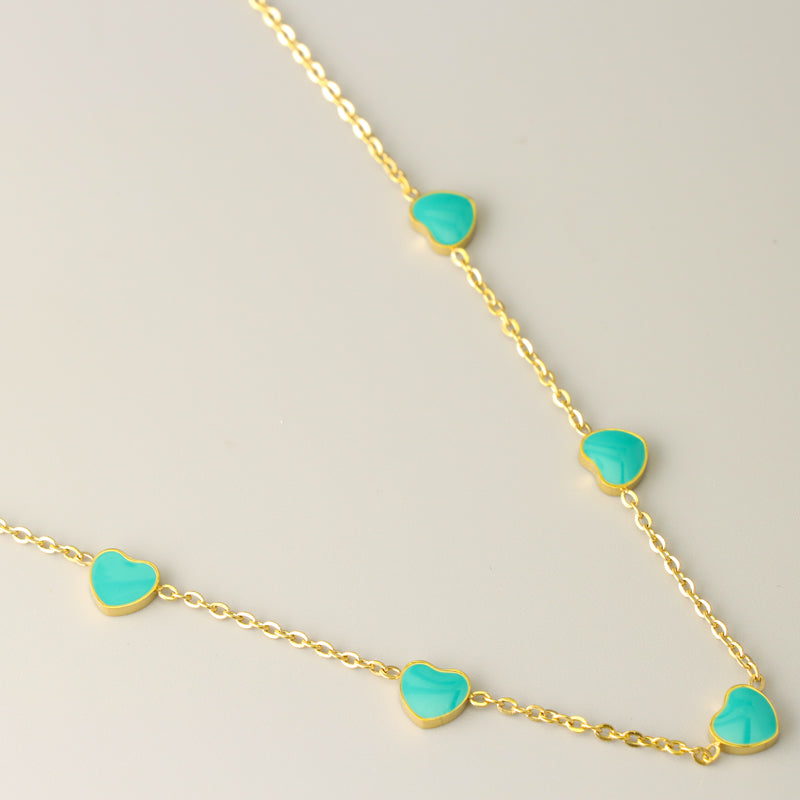 Unique Stainless Steel O-Chain Necklace with Green Heart-shaped Pendant