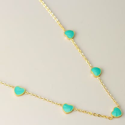 Unique Stainless Steel O-Chain Necklace with Green Heart-shaped Pendant