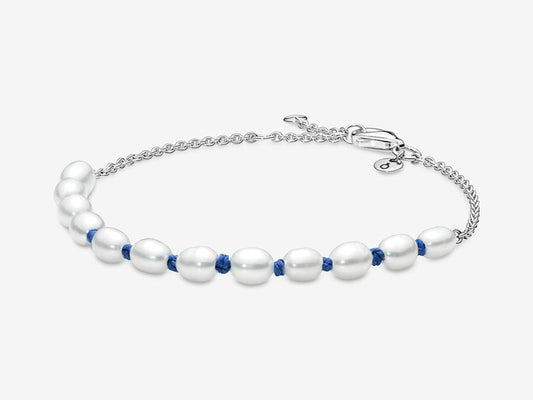 Treated Freshwater Cultured Pearl Blue Cord Chain Bracelet