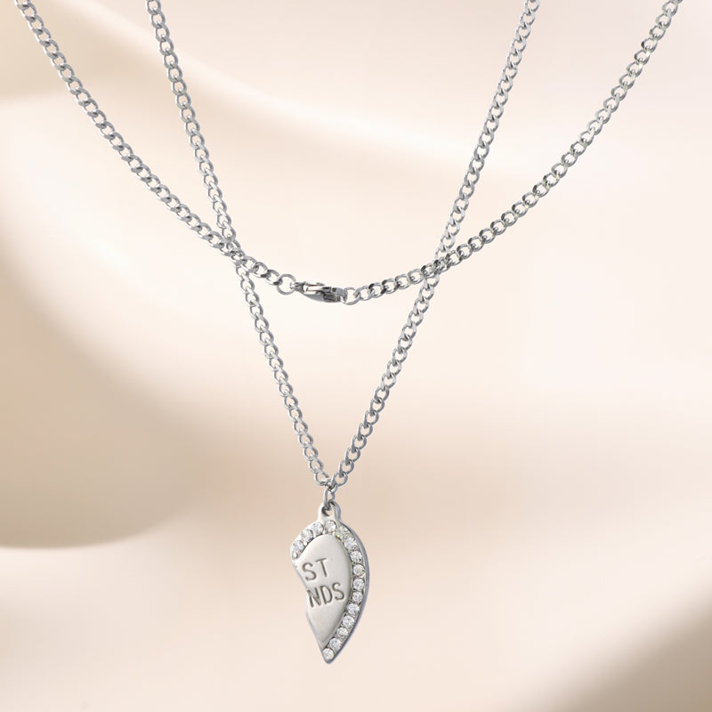 Geometric stainless steel half heart-shaped friendship symbol pendant necklace