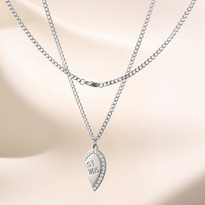 Geometric stainless steel half heart-shaped friendship symbol pendant necklace