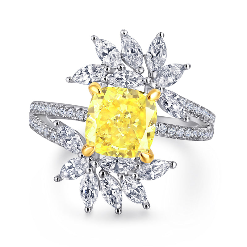 2ct Marquise 925 Silver Ring - European-Crafted Yellow Diamond Accent Statement Piece