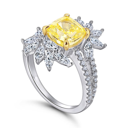 2ct Marquise 925 Silver Ring - European-Crafted Yellow Diamond Accent Statement Piece