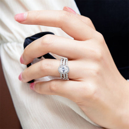 3-Piece 925 Silver Ring Set - Stackable Geometric Band Collection