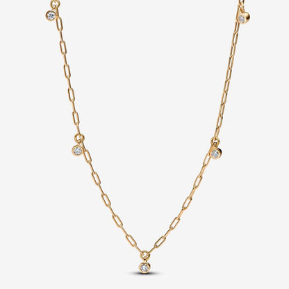 Lab-Grown Diamond Necklace - 14k Gold Paperclip Chain with Bezel-Set Diamonds