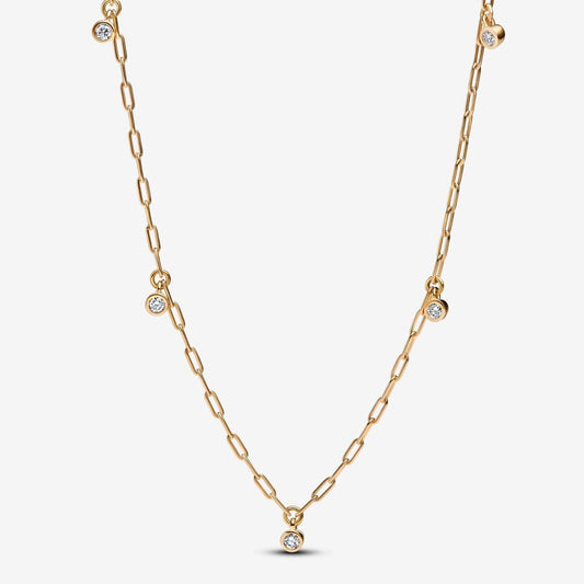 Lab-Grown Diamond Necklace - 14k Gold Paperclip Chain with Bezel-Set Diamonds