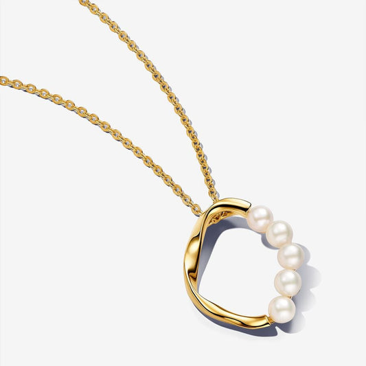 Organically Shaped Circle & Pearls Necklace