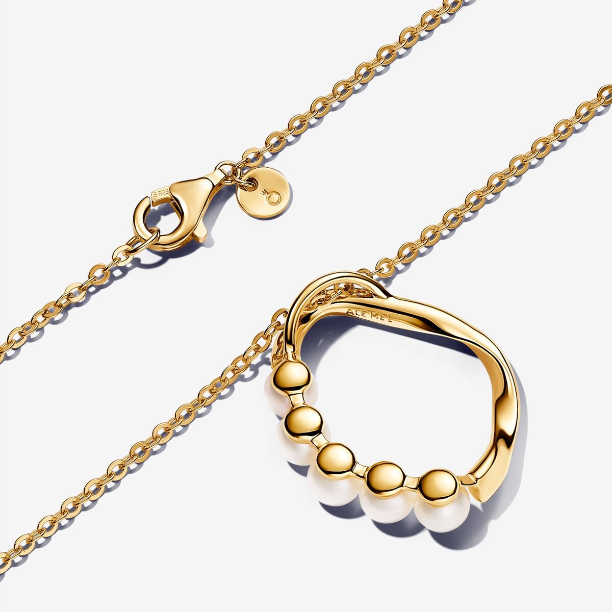 Organically Shaped Circle & Pearls Necklace