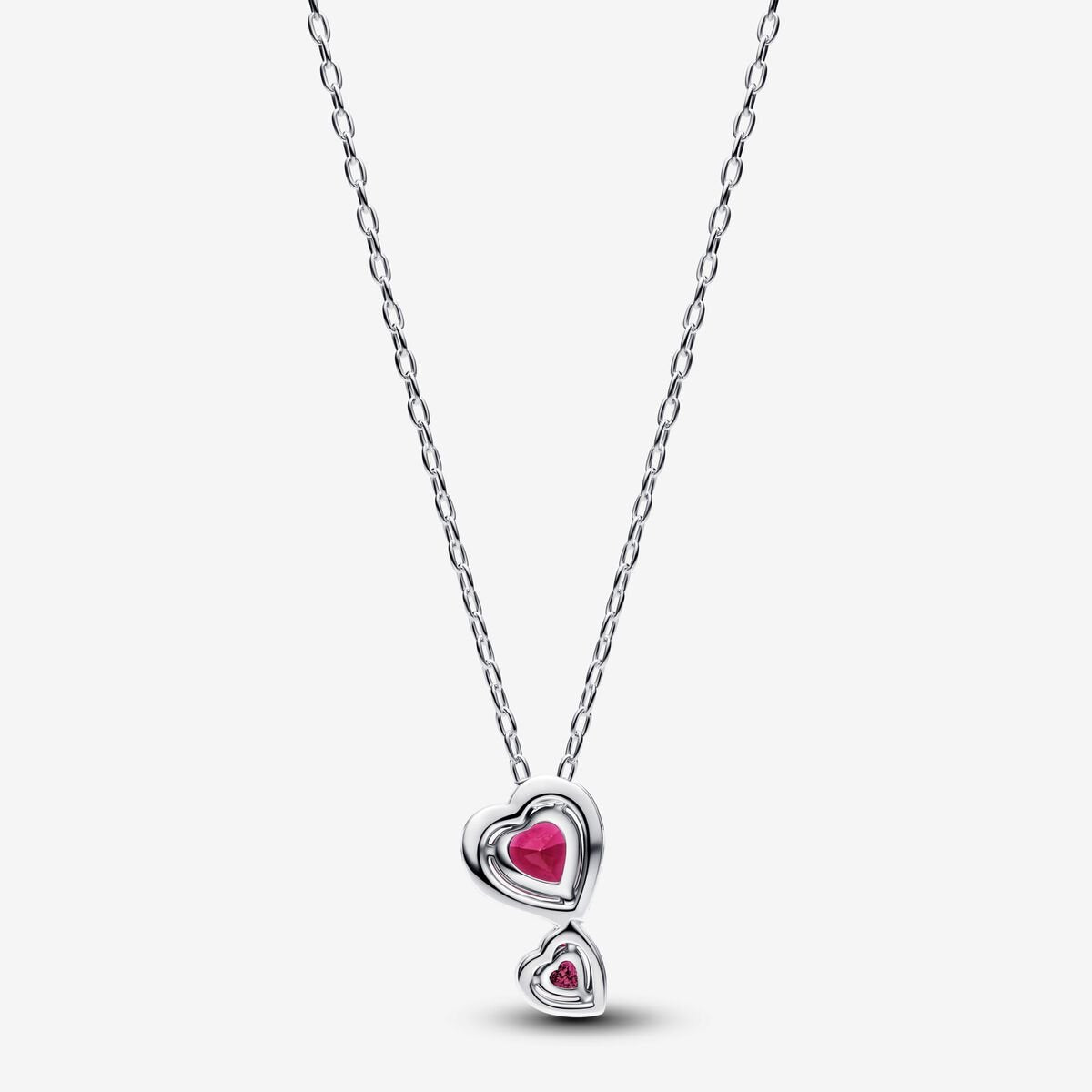 Red Halo Hearts Necklace  Sterling Silver with Red Crystals & Pavé Stones