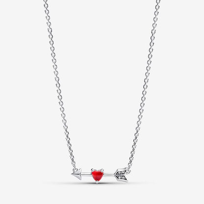 Arrow & Murano Glass Heart Necklace - Sterling Silver with Cubic Zirconia