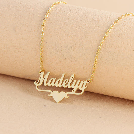 Gold Stainless Steel O-Chain Necklace with Letter and Heart Pendant