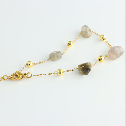 Gold Stainless Steel Bracelet with Natural Stone Pendant