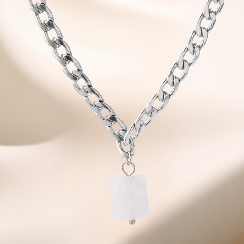 Minimalist Style Chopin Chain Necklace with Square Pendant