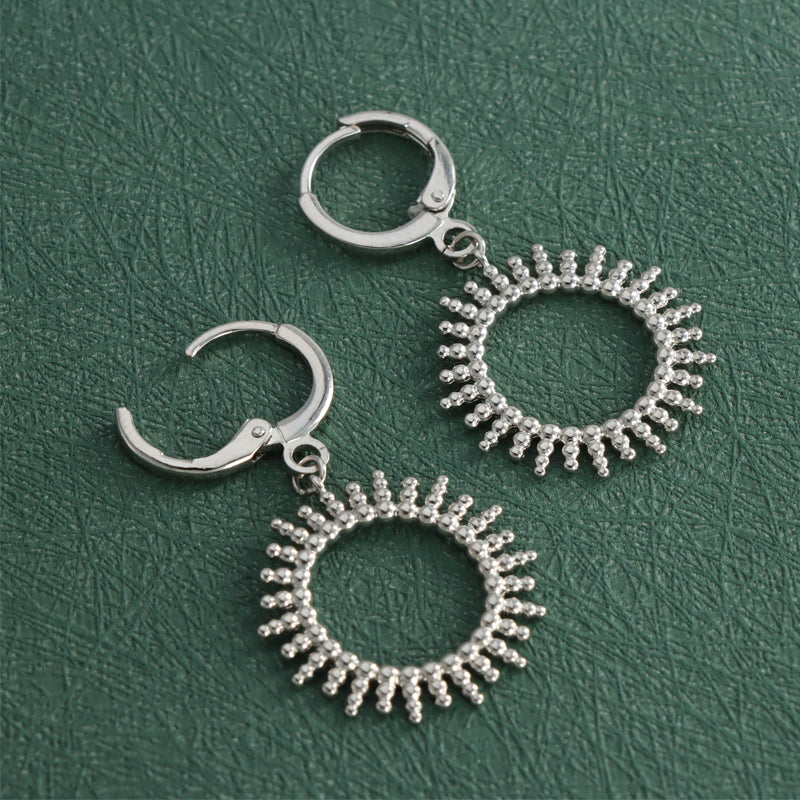 Silver Geometric Circle Dangle Earrings