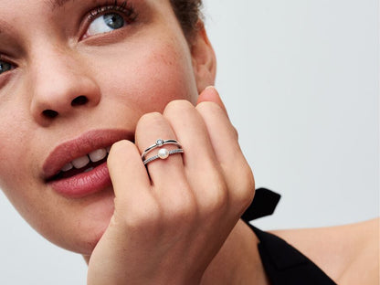 Treated Freshwater Cultured Pearl & Pavé Double Band Ring