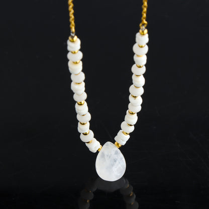 Stainless Steel O-Chain Necklace with Natural Stone and Shell Pendant