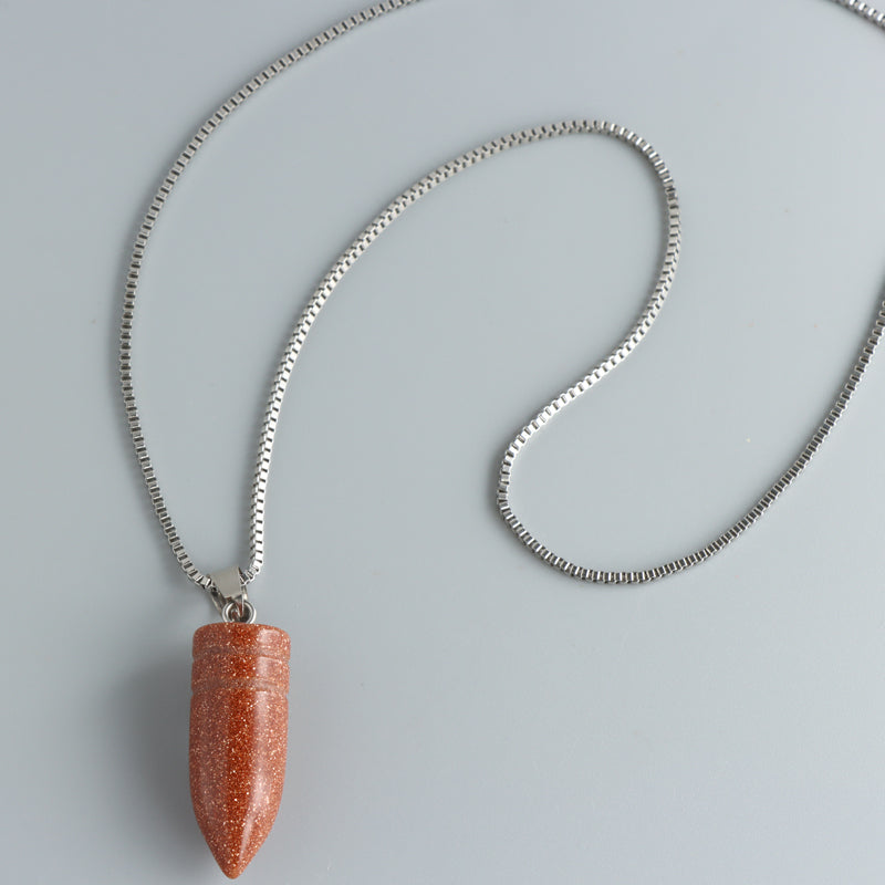 Natural Stone Bullet Pendant Box Chain Necklace