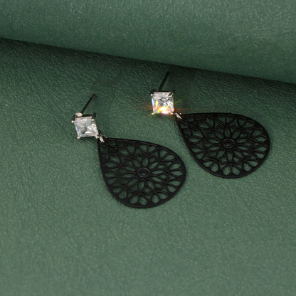 Ethnic Black Floral Drop Earrings - Symmetrical and Asymmetrical Design