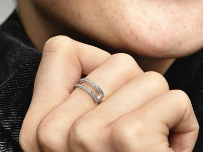Logo & Pavé Double Band Ring