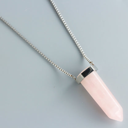 Silver Stainless Steel Box Chain Geometric Cone Pendant Necklace