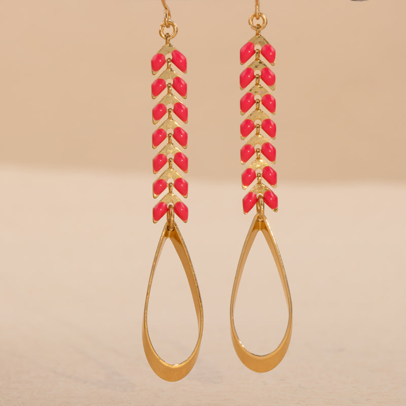 Copper Leaf Dangle Earrings with Tassel Detail