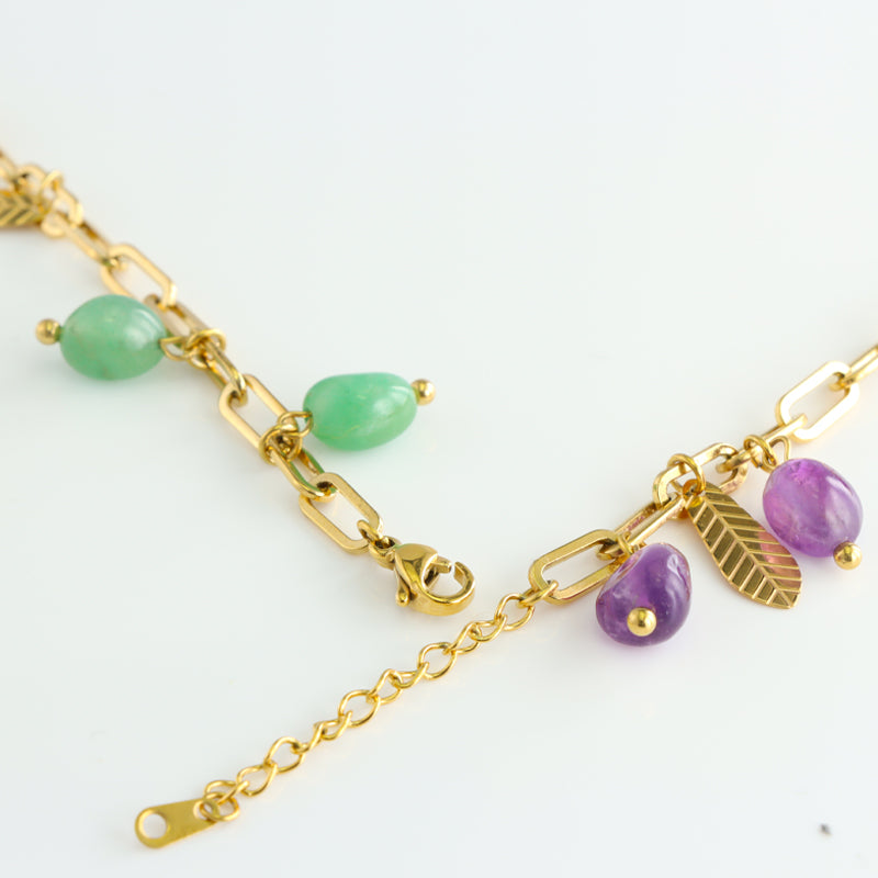 Green Stone Bracelet with Leaf Pendant