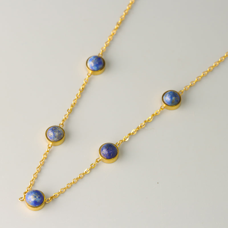 Classic Stainless Steel O-Chain Necklace with Blue Geometric Beads