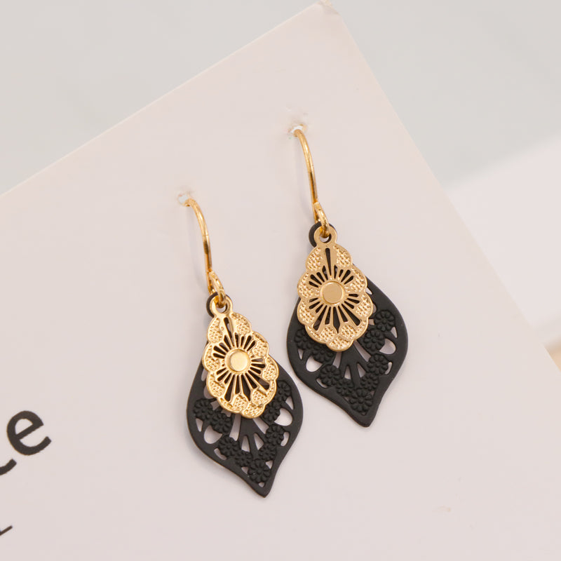 Trendy Black Copper Flower-Shaped Earrings, Eco-Friendly