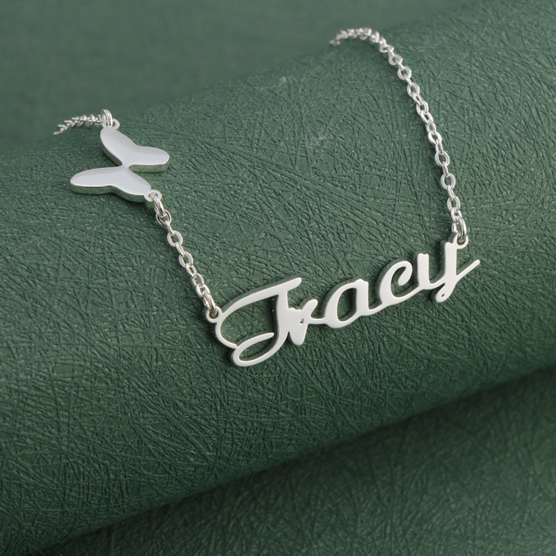 Silver Stainless Steel O-Chain Necklace with Butterfly Pendant