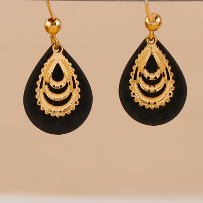 Vintage Black Copper Leaf Layered Earrings for Women