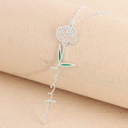 Silver Stainless Steel O-Chain Necklace with Enamel Flower Pendant