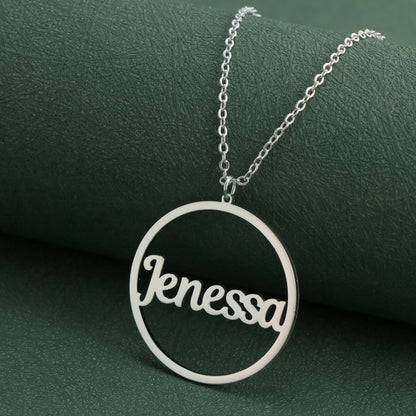 Round Silver Necklace With Letter Charm