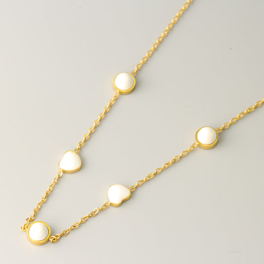 Stylish Stainless Steel O-Chain Necklace with White Geometric Beads