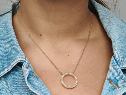 Pavé & Hearts Circle Pendant Necklace