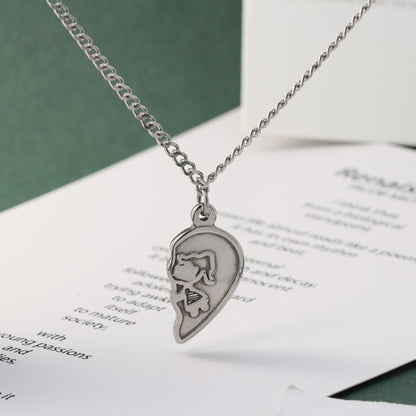 Romantic stainless steel half heart-shaped pendant necklace
