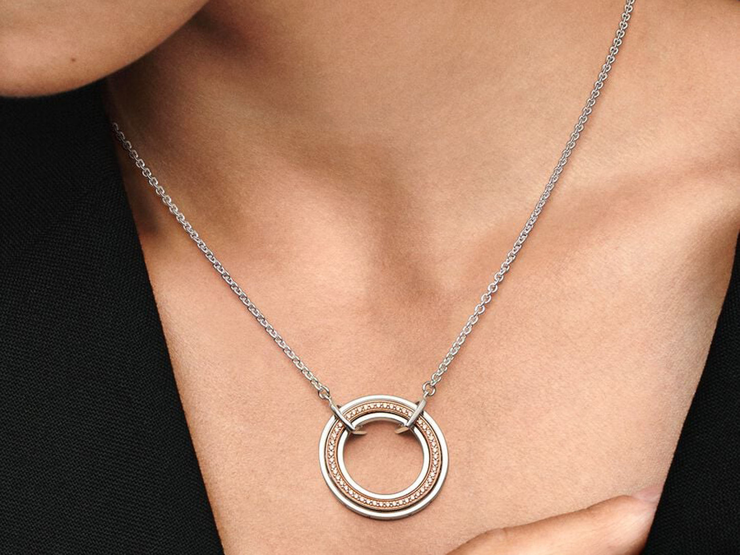 Two tone Logo & Pavé Necklace