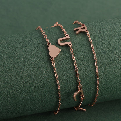 Stylish Rose Gold Stainless Steel O-Chain Necklace with Letter and Heart Pendants