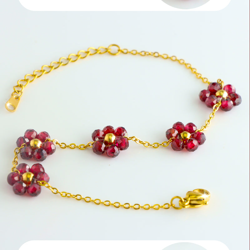 Chic Stainless Steel Bracelet with Red Stone Accents
