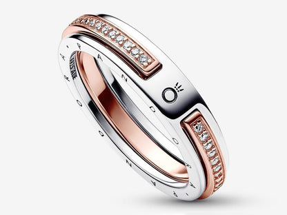 Two-tone Logo & Pavé Ring